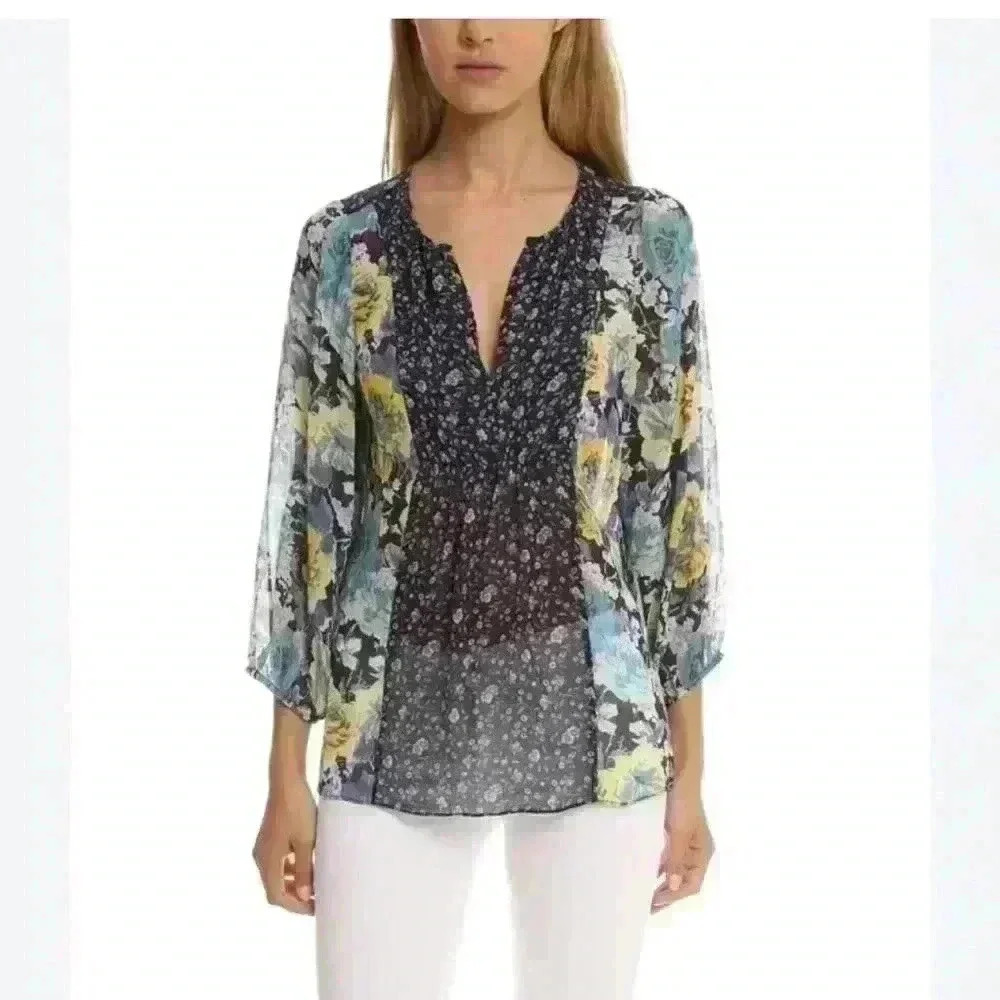 Joie Cycla Tunic Top in Mixed Floral Yellow Print Size Small